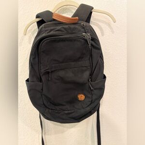 Fjallraven Black Backpack with Brown Accent